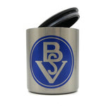 BSV-Edelstahlbecher mit großem Logo, Deckel und Karabinerhaken